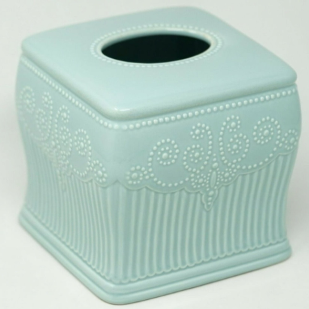 Lenox American by Design French Perle Groove Sq. Ceramic Tissue Holder- Ice Blue - Picture 2 of 10